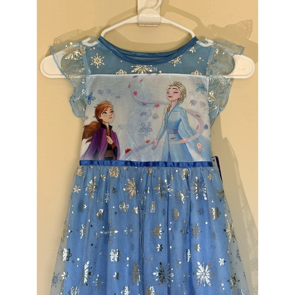 Disney Frozen Blue Mesh Metallic Snowflake Overlay Nightgown Youth Medium 8 NEW - Picture 2 of 13